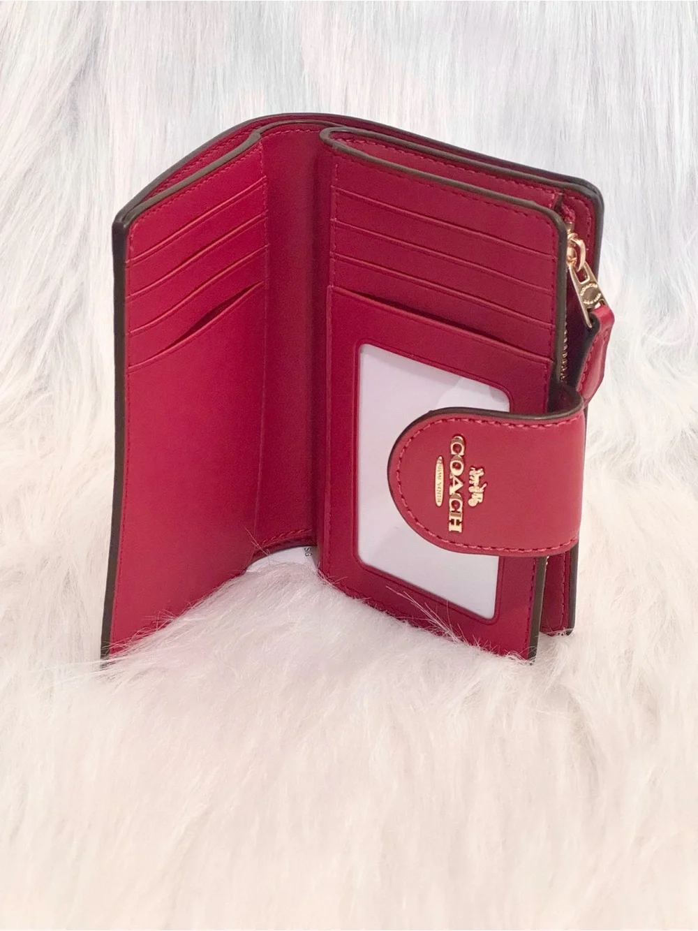 NWT Coach Medium Corner Zip Wallet In Signature Canvas GOLD/CRIMSON CW786